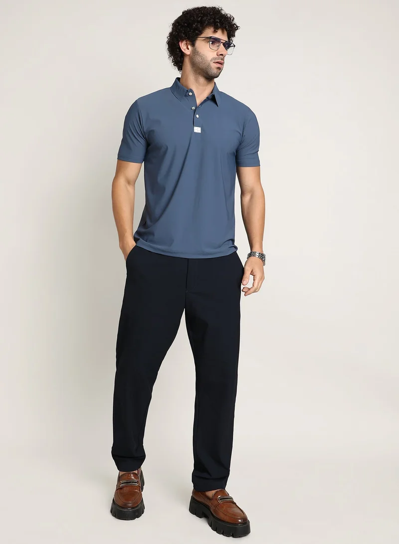 CAHOOT  Men's Steel Blue Seamless Waffle Polo T-Shirt For Casual Wear | Polo Neck | Short Regular Sleeves | Half-Button Closure | T-Shirt Crafted With Comfort Fit For Everyday Wear for Men | Best Price UAE