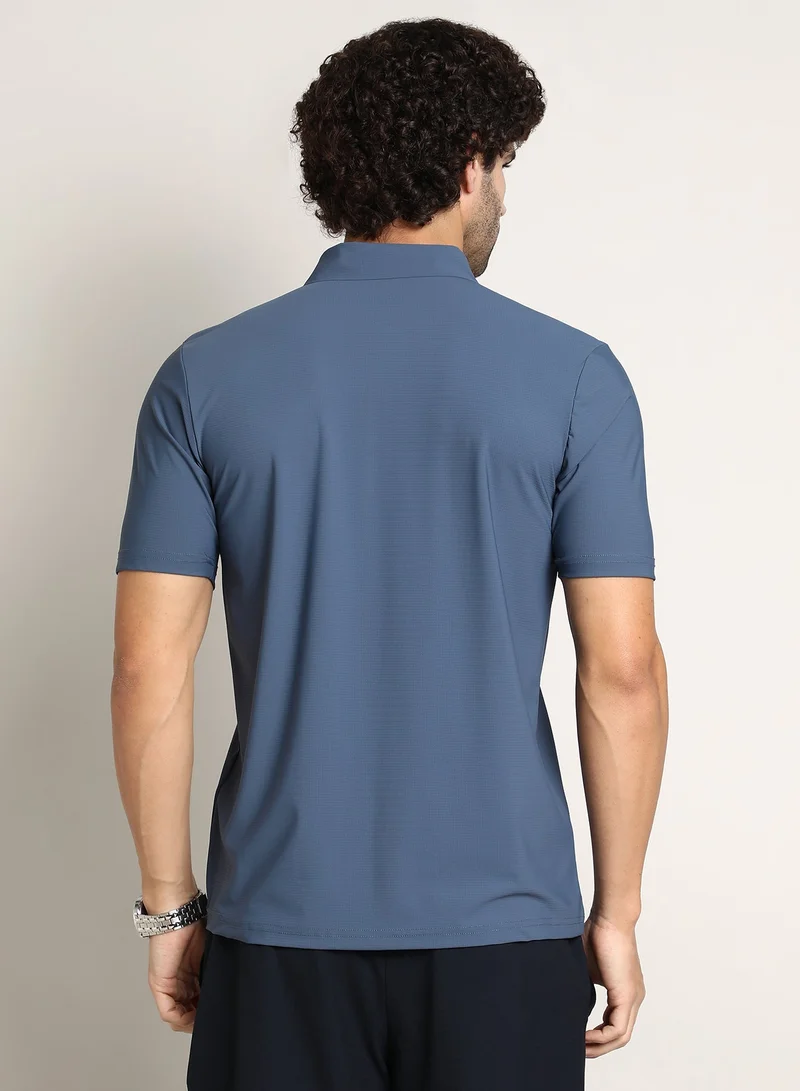 CAHOOT  Men's Steel Blue Seamless Waffle Polo T-Shirt For Casual Wear | Polo Neck | Short Regular Sleeves | Half-Button Closure | T-Shirt Crafted With Comfort Fit For Everyday Wear for Men | Best Price UAE