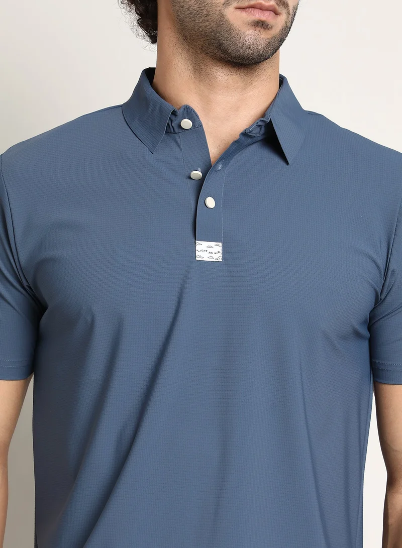 CAHOOT  Men's Steel Blue Seamless Waffle Polo T-Shirt For Casual Wear | Polo Neck | Short Regular Sleeves | Half-Button Closure | T-Shirt Crafted With Comfort Fit For Everyday Wear for Men | Best Price UAE