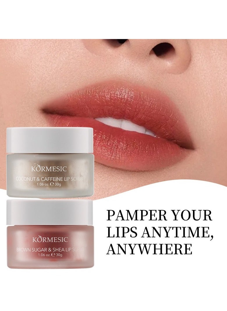 Kormesic - 2-in-1 Lip Scrub Set - Coconut Caffeine & Brown Sugar Shea Butter 30g Each - Image 1