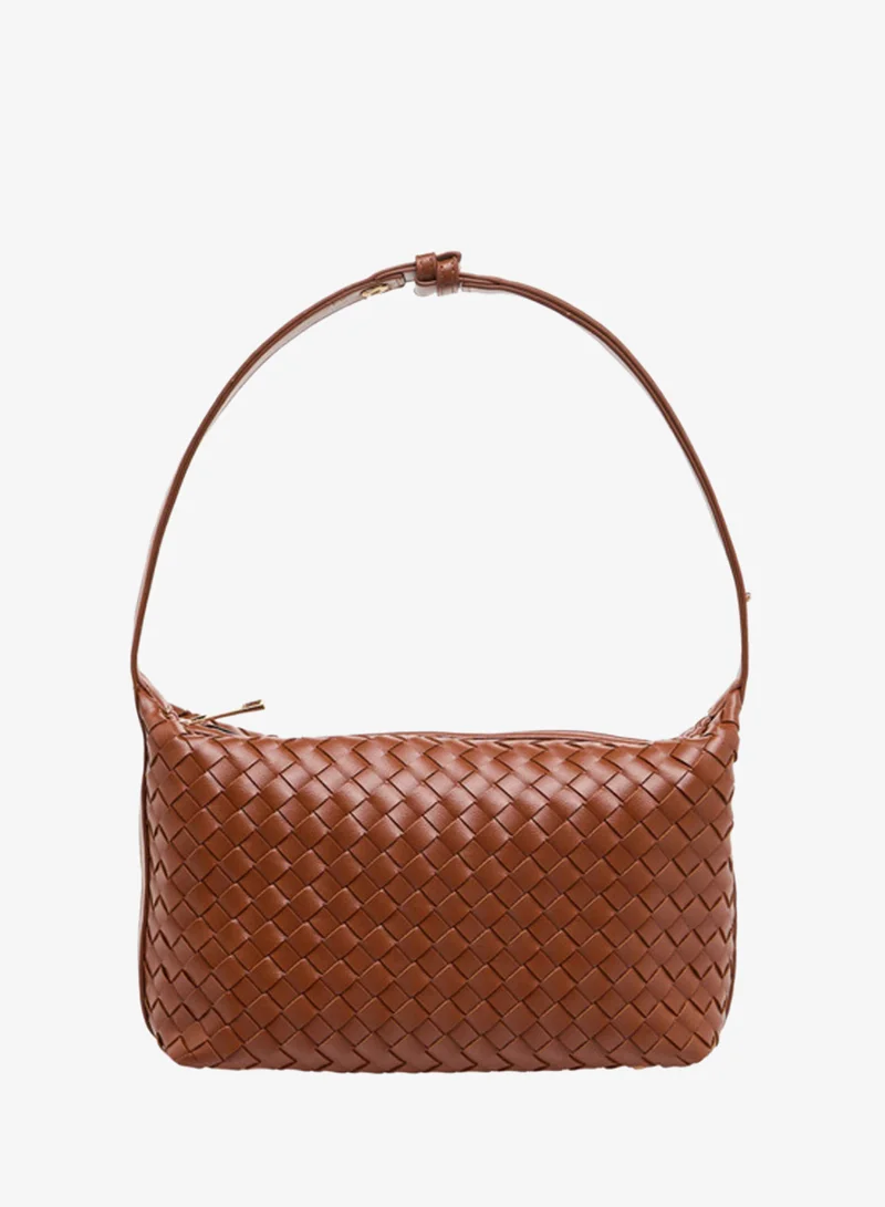 ساشا Sasha-Tia-Shoulder bag-W/woven leather shoulder bag. featuring a sleek single strap-Tan-Q3-SS26