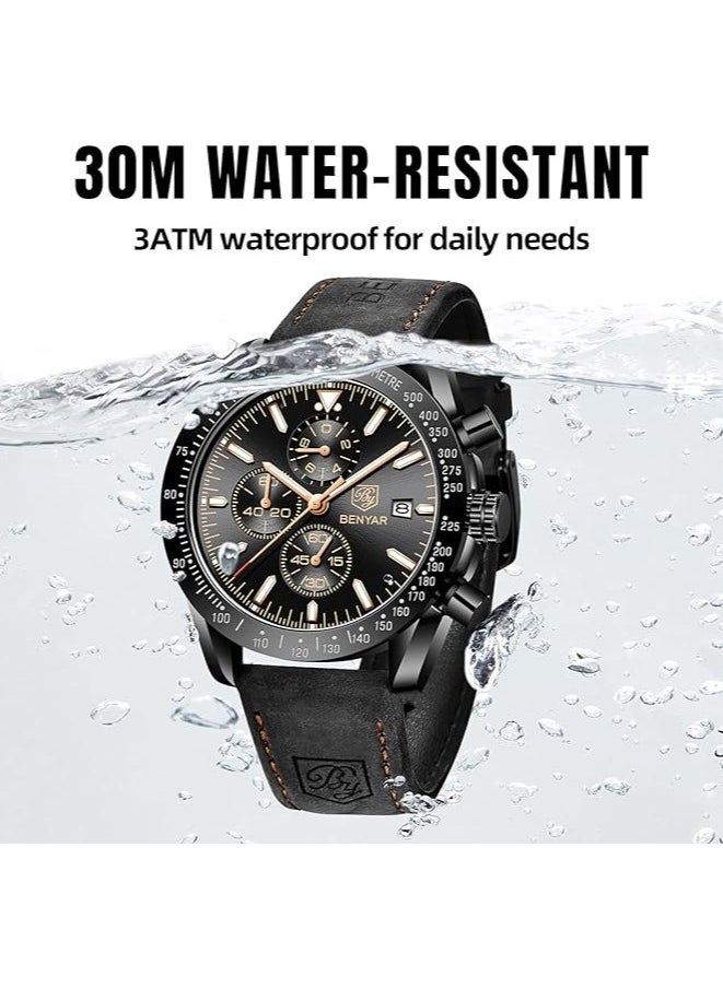 Mens Watch Waterproof Chronograph Date Watch for Men Leather Strap Quartz Movement Analog Watch Business Casual Gift for Men - pzsku/Z027035A307BE909193FCZ/45/_/1736959621/7c30ee3f-0573-4294-a91a-d4d1c8fd2044