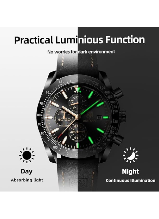 Mens Watch Waterproof Chronograph Date Watch for Men Leather Strap Quartz Movement Analog Watch Business Casual Gift for Men - pzsku/Z027035A307BE909193FCZ/45/_/1736959622/18c5651f-69c0-4593-8cea-f74afddb77fb