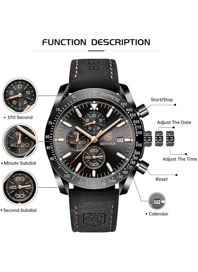 Mens Watch Waterproof Chronograph Date Watch for Men Leather Strap Quartz Movement Analog Watch Business Casual Gift for Men - pzsku/Z027035A307BE909193FCZ/45/_/1737536471/87e56cc8-ba13-4b05-be06-f3527ad3d25e