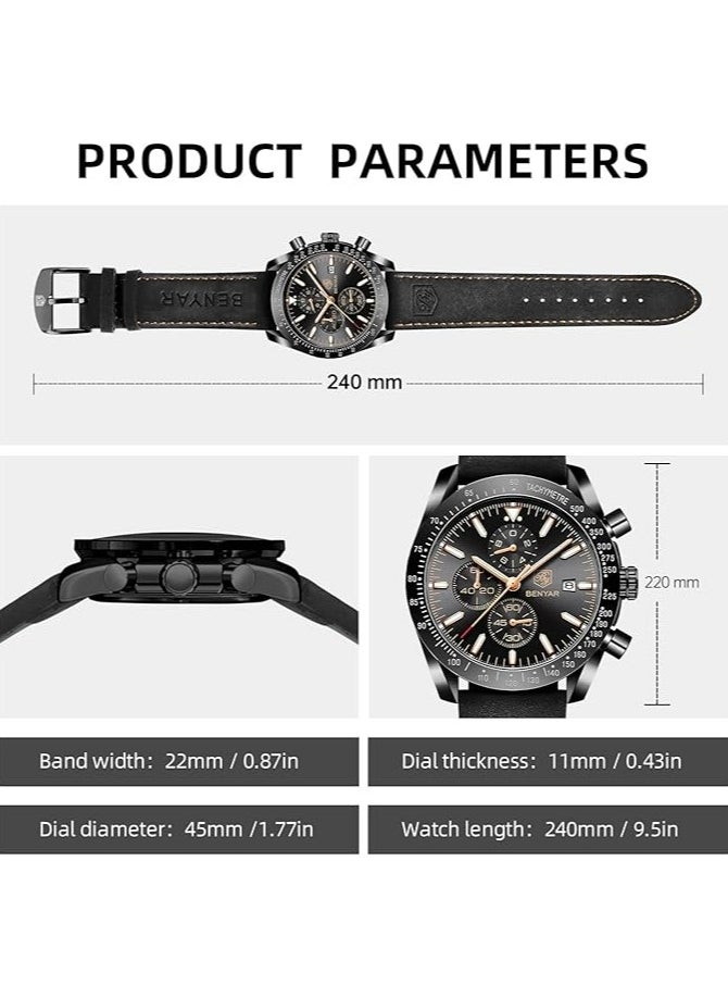 Mens Watch Waterproof Chronograph Date Watch for Men Leather Strap Quartz Movement Analog Watch Business Casual Gift for Men - pzsku/Z027035A307BE909193FCZ/45/_/1737536472/cd201cb6-d859-4743-b982-c5bd95dc4b1a