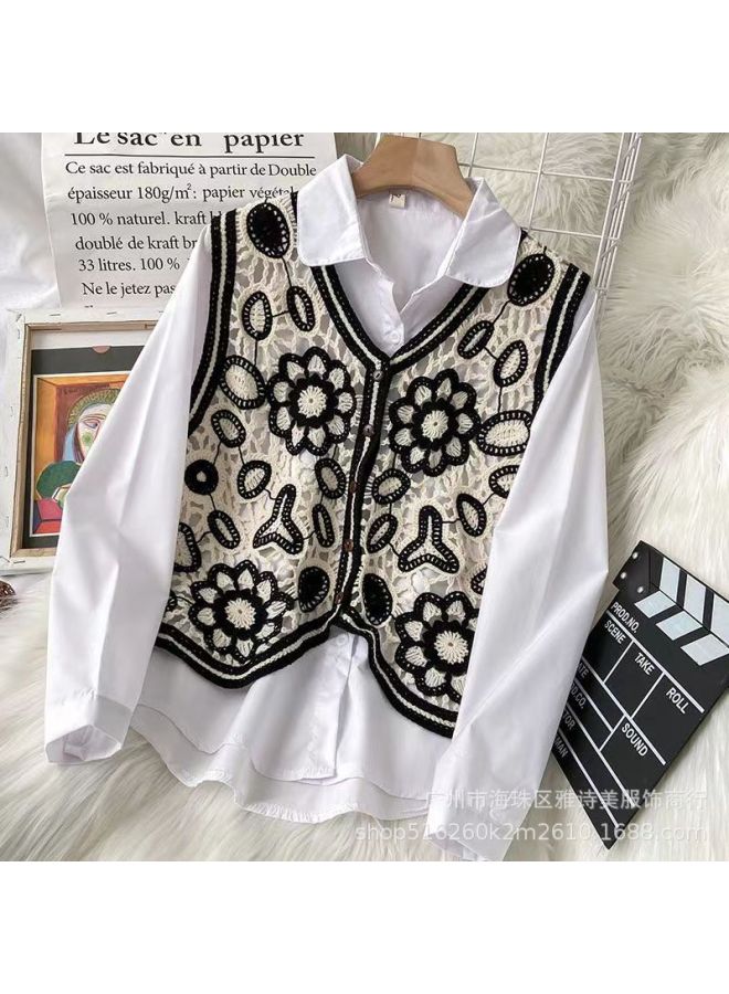 Vintage Crochet Hollow Outerwear Knitted Cardigan For Women New Loose Versatile V-neck Short Top For Summer