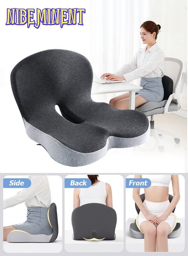 NIBEMINENT Lumbar Support Pillow Seat Cushion for Office Chair Pressure Relief Sciatica & Tailbone Pain Relief Memory Foam Firm Coccyx Pad for Long Sitting, for Office Chair, Gaming Chair and Car Seat Grey - Image 1
