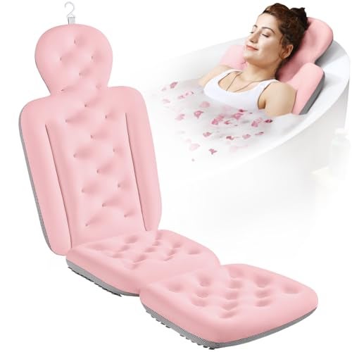 VOXOR Full Body Bath Pillow for Bathtub Thick Bathtub Cushion Luxury Tub Pillow for Bath for Headrest Neck and Back Support Pink 56 x 16 - Image 1