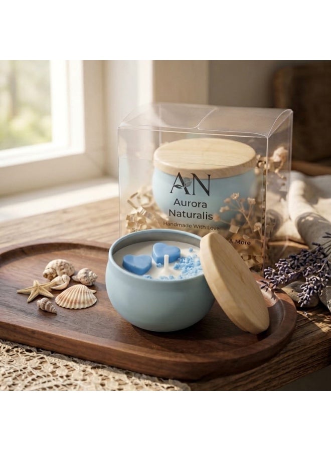 Aurora-Naturalis Handmade VELVET Soy Wax Candles | Eco-Friendly | Blue Pastel Color | Ocean Breeze Premium Scented Candle for Relaxation, Home Meditation & Home Decor | Perfect Love Gift | Aurora New Edition - Image 1