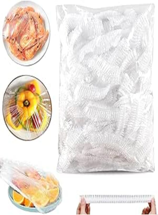 SKY-TOUCH 100pcs Disposable Food Cover Plastic Wrap｜Fresh Keeping Bags Plastic Food Storage Covers｜Plastic Disposable Cling Film｜Containers Caps Fridge Storage Kitchen Transparent Saver Bag