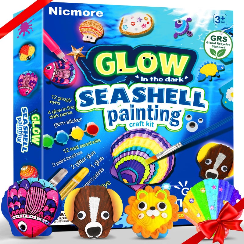 Nicmore Kids Sea Shell Art & Crafts: Glow in The Darkness Painting Kits Crafts for Age 4-6 4-8 8-12 Gift for Boys Girls Art Supplies Activities Toy Gifts for 3 4 5 6 7 8 9 10 11 12 Year Old - Image 1