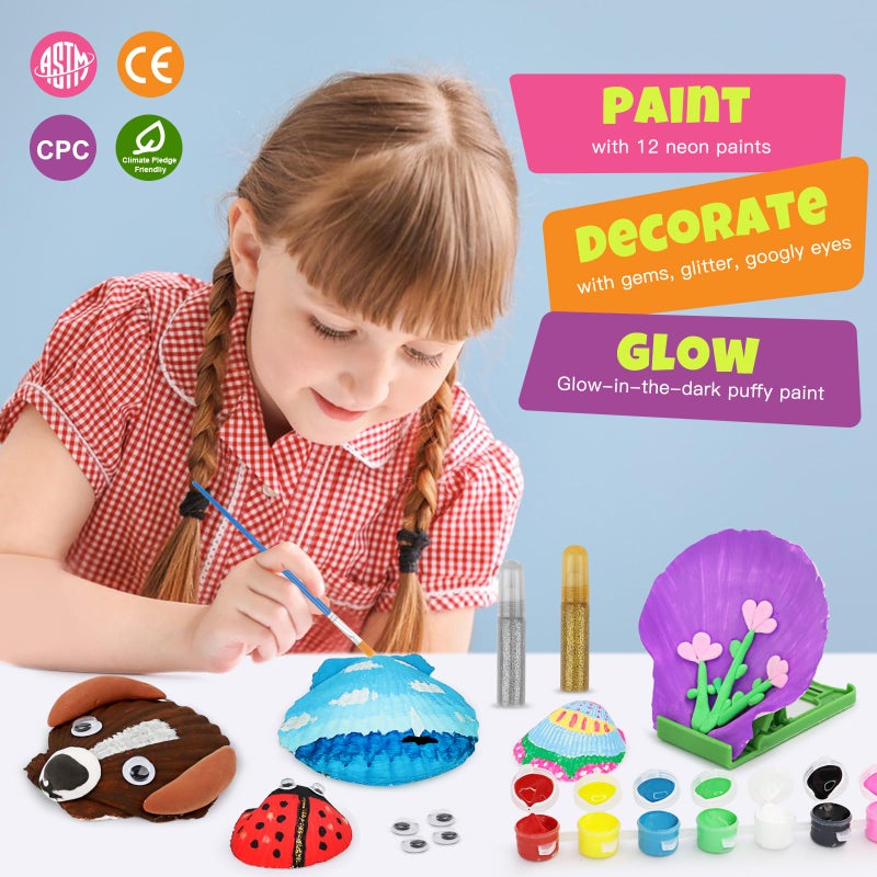 Nicmore Kids Sea Shell Art & Crafts: Glow in The Darkness Painting Kits Crafts for Age 4-6 4-8 8-12 Gift for Boys Girls Art Supplies Activities Toy Gifts for 3 4 5 6 7 8 9 10 11 12 Year Old - Image 3
