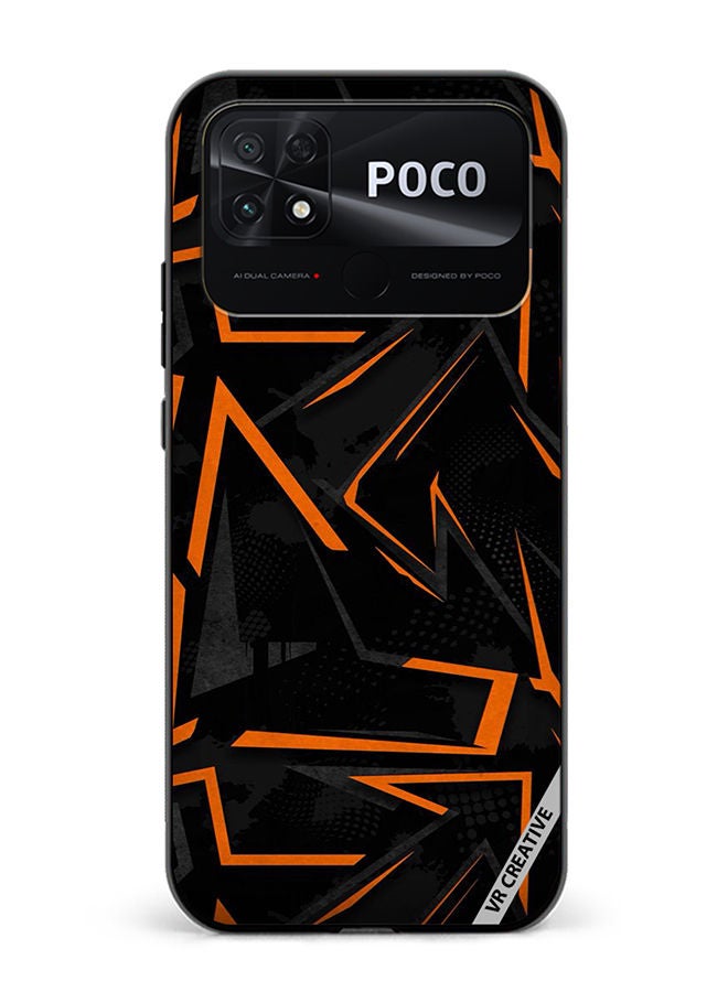 VR CREATIVE Protective Case Cover For Xiaomi Poco C40 Black & Orange Pattern Design Multicolour - Image 1