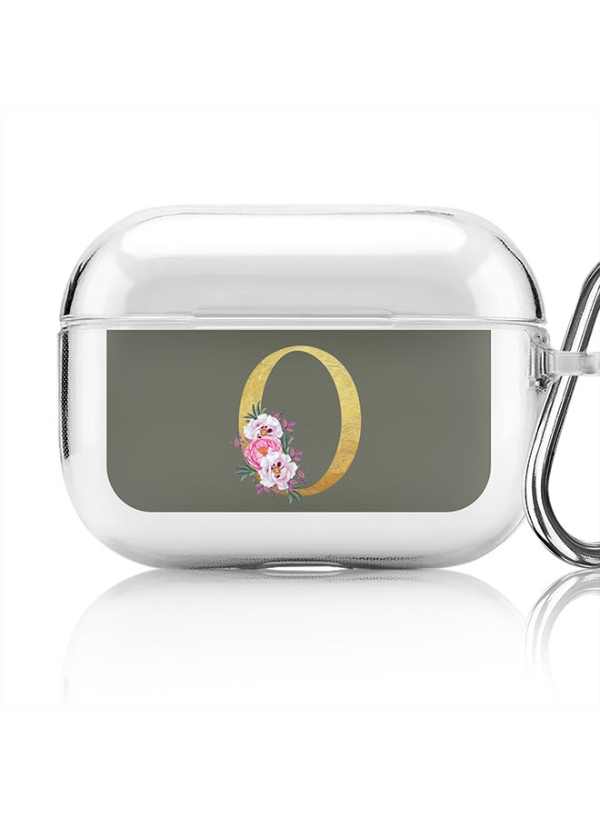 Stylizedd Classic Clear printed Case for Apple Airpods Pro Soft TPU Gel Thin Transparent Flexible Cover - Custom Monogram Initial Letter Floral Pattern Alphabet - O (Olive Green ) - Image 1