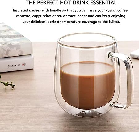 DARKZONE Glass Coffee Mugs Set of 2Double Wall Insulated Mug Set with HandleClear Glass Espresso Mugs for LatteCappuccinoTea BagHot and Cold Beverages250ml - Image 2