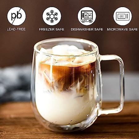DARKZONE Glass Coffee Mugs Set of 2Double Wall Insulated Mug Set with HandleClear Glass Espresso Mugs for LatteCappuccinoTea BagHot and Cold Beverages250ml - Image 4