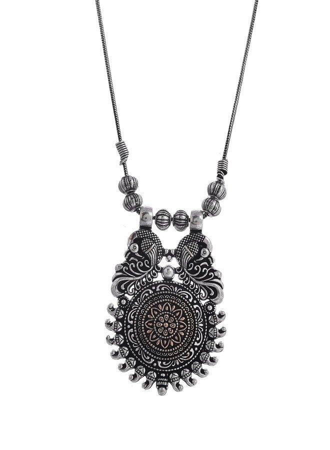 Naman Arts Oxidised Dual Tone Tribal Mandala Pendant Necklace for Women | Antique Gold Floral Centre | Pure Brass Lightweight Ethnic Boho Chain Necklace - Image 1
