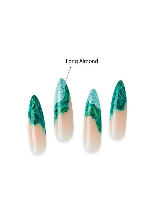 GoldFinger Trendy False Nails Kit, Long Almond Design Nail, Nature Inspired Refreshing Elegant Marble Green Print, Ready to Wear Gel & Manicure Stick included, Long-Lasting Convenient & Easy to Apply - Image 5