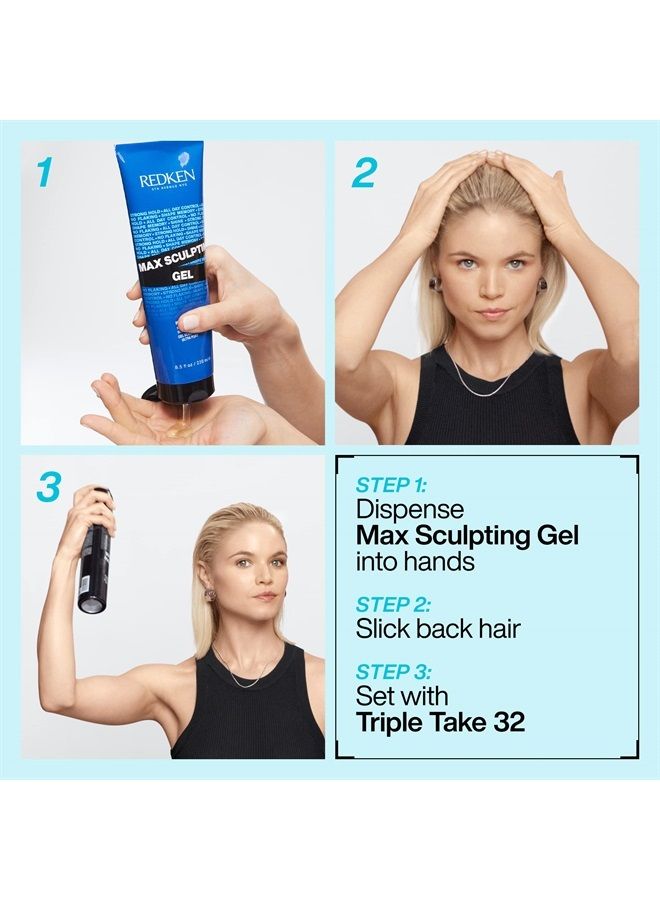 Redken Max Sculpting Gel | For All Hair Types | Provides Body & High Shine Finish | Long-Lasting Shape Styling | Flake-Free Control & Added Thickness | Maximum Hold | 8.8 Oz - Image 3