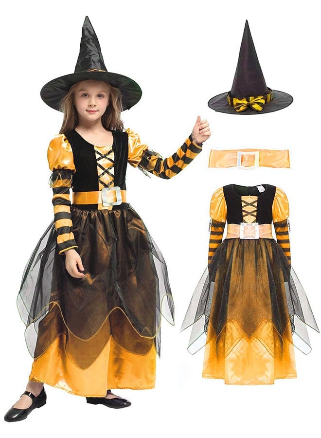 GoldenLike Girls Witch Costume,Kids Halloween Costume,Halloween Witch Costume for Girls,Girls Witch Dress with Hat,Witch Cosplay Dress Up Outfit,Girls Witch Costume Set for Fancy Dress Partie(XL) - Image 1