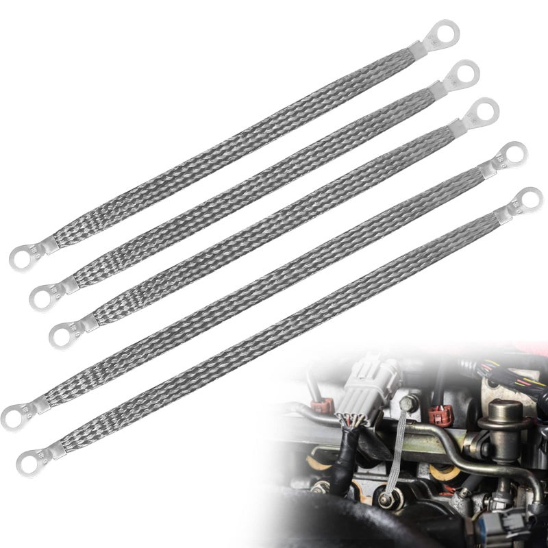 Ground Straps Automotive 3Pcs 10 x 12 2 Pcs 13 x 12 Professional Vehicle Grounding Straps Ground Engine Cable Strap Kit Automotive Wire Ground Strap for Most Cars Ring Terminals