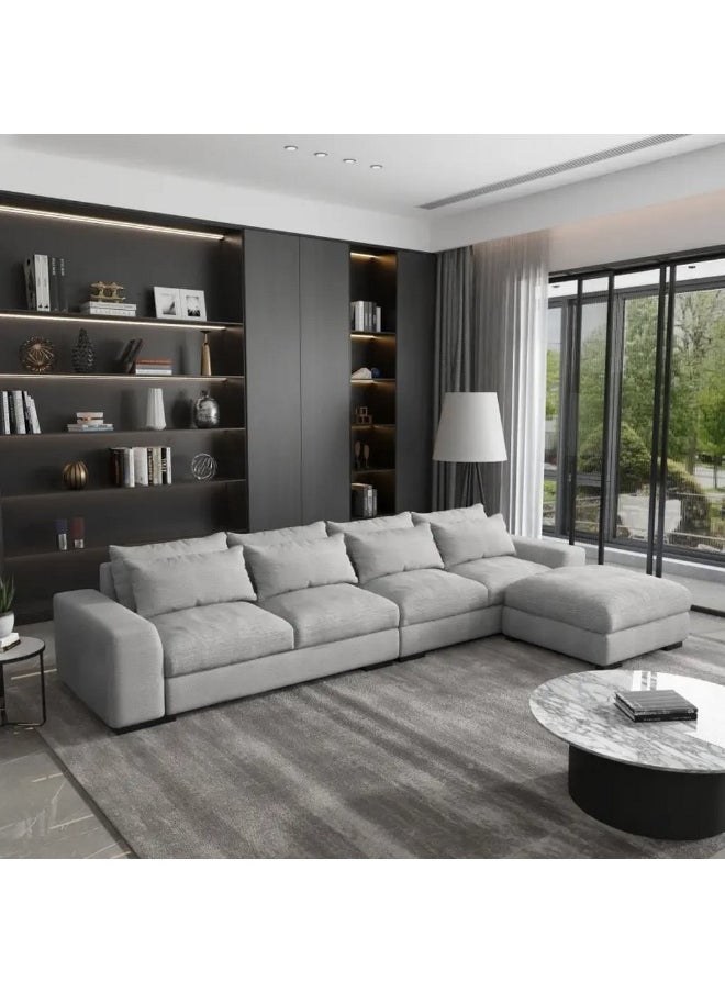 Homzmart Swedish Wood and Linen L-Shape Sofa - Grey  - Image 1