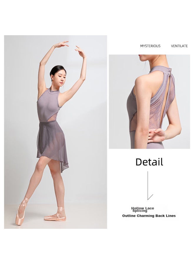 Sansha Ballet Practice Leotard, Women's Adult Halter Dance Bodysuit, Lace Gymnastics And Body-shaping Costume, Purple-gray, M - Image 3
