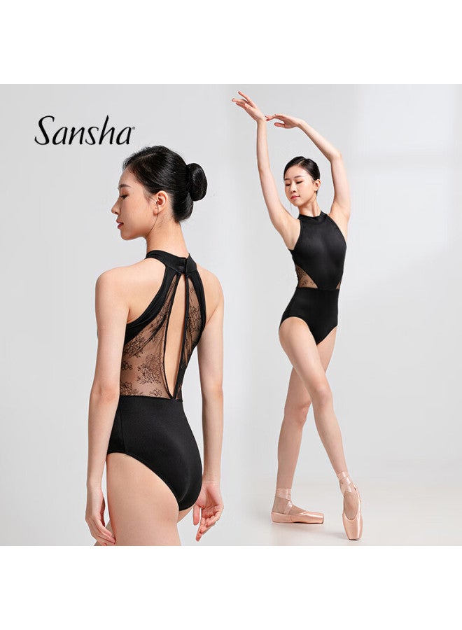 Sansha Ballet Practice Leotard, Women's Adult Halter Dance Bodysuit, Lace Gymnastics And Body-shaping Costume, Purple-gray, M - Image 5