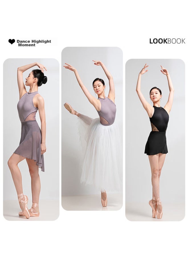Sansha Ballet Practice Leotard, Women's Adult Halter Dance Bodysuit, Lace Gymnastics And Body-shaping Costume, Purple-gray, M - Image 4