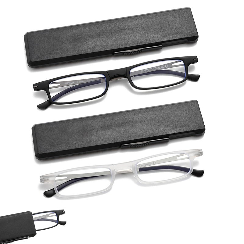 OWTXIS Ultra thin Folding Reading Glasses for Women Men Compact TR90 Blue Light Blocking Readers with Portable Slim Flat case Black Transparent 175 - Image 3