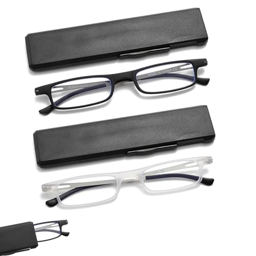 OWTXIS Ultra thin Folding Reading Glasses for Women Men Compact TR90 Blue Light Blocking Readers with Portable Slim Flat case Black Transparent 175 - Image 2
