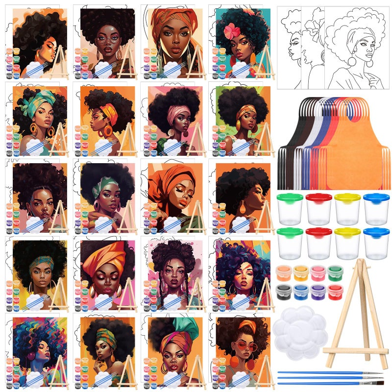Sherr 140 Pcs 20 Set Pre Drawn Canvas Kit for Painting Craft Sip and Paint Kit for Adults Pre Printed Canvas Painting Favor for Virtual DIY Birthday Gifts Adult's Date Party(Elegant Lady) - Image 1