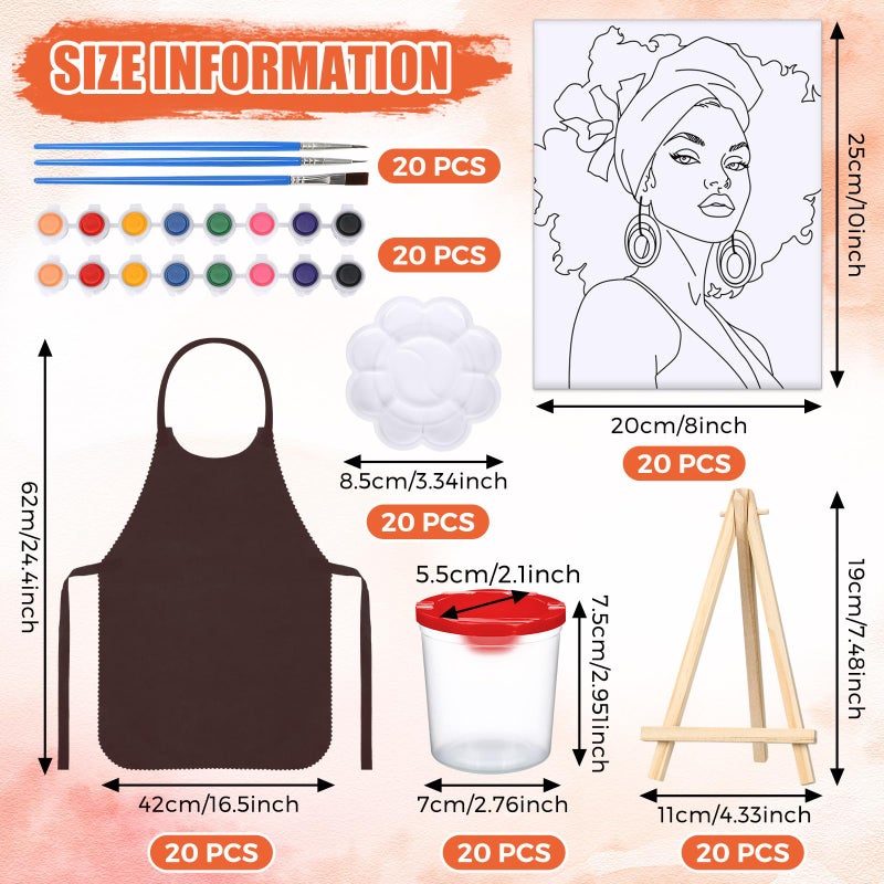 Sherr 140 Pcs 20 Set Pre Drawn Canvas Kit for Painting Craft Sip and Paint Kit for Adults Pre Printed Canvas Painting Favor for Virtual DIY Birthday Gifts Adult's Date Party(Elegant Lady) - Image 2