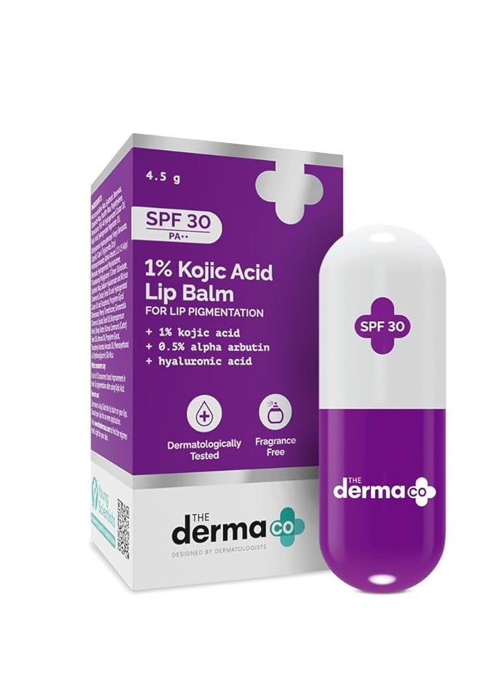 The Derma Co 1% Kojic Acid Lip Balm With Alpha Arbutin & Hyaluronic Acid, Spf 30 Pa++ For Dark & Pigmented Lips - 4G, Off White - Image 1