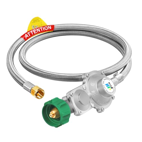 GGC 5FT Two Stage Propane Regulator with Stainless Braided Hose, Dual Stage Propane Hose with QCC1/Type1 Connector for Gas Grills RV Appliance Generator - Image 1