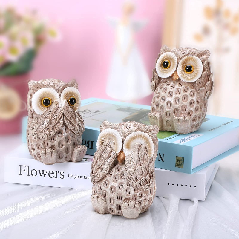 ZJ Whoest ZJ Whoest Owl Statue for Home Decor Accents Living Room TV Stand Office Bathroom Shelf Mantel Bookshelf Decorations HearNo SeeNo SpeakNo Evil 3PCS Cute Owl Figurines BFF Gifts for Owls 