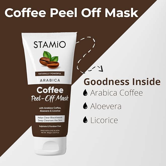 STAMIO Arabica Coffee Peel Off Mask 100 gm for Cleansing, Tan, Blackheads, Whiteheads | All Skin Types Men & Women Use - Image 1
