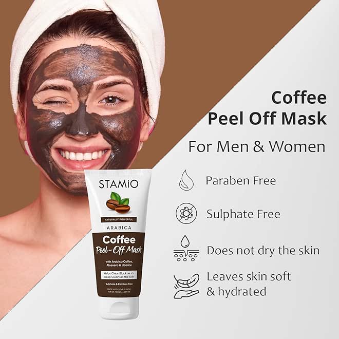 STAMIO Arabica Coffee Peel Off Mask 100 gm for Cleansing, Tan, Blackheads, Whiteheads | All Skin Types Men & Women Use - Image 3