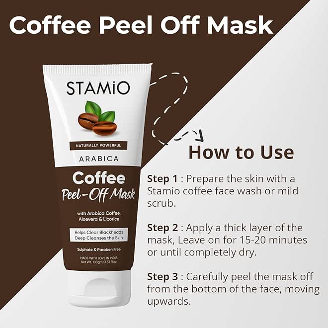 STAMIO Arabica Coffee Peel Off Mask 100 gm for Cleansing, Tan, Blackheads, Whiteheads | All Skin Types Men & Women Use - Image 2