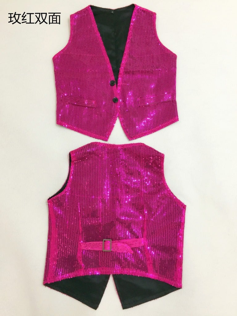 K-Style Of British Style Double-Sided Sequined Boutique Vest For Men And Women, Fashionable Vest With Front And Rear Sequins, Shiny Stage Slim Fit