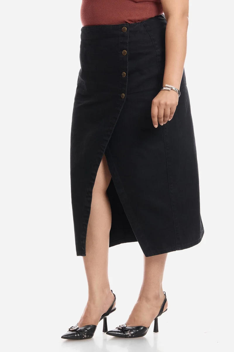 Virgio  Solid Cotton Wrap Midi Plus Size Skirt for Women for Women | Best Price UAE