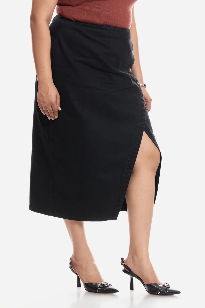 Virgio  Solid Cotton Wrap Midi Plus Size Skirt for Women for Women | Best Price UAE