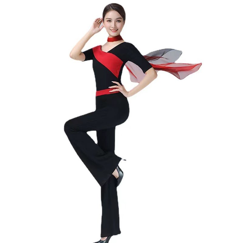 Body Etiquette Training Clothing Elegant Square Dance Suit Training Clothing Adult Body Training Dance Clothing Gold Velvet - Image 5