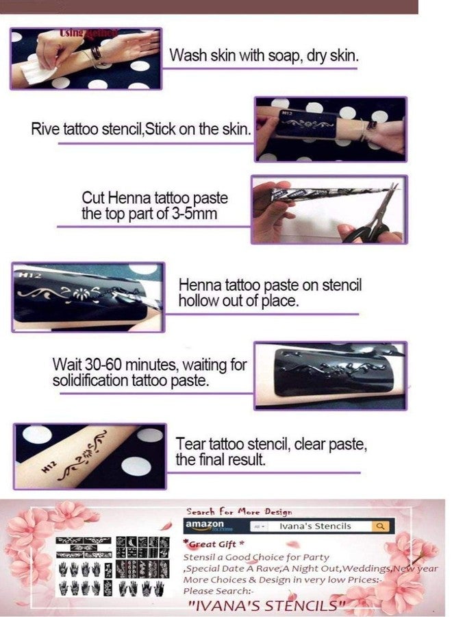 إيفاناز ملصقات حناء إيفانا لليدين | الجسم | الأصابع | الوجه للنساء والفتيات والأطفال، عبوة من قطعتين، NIV-365 - Image 2