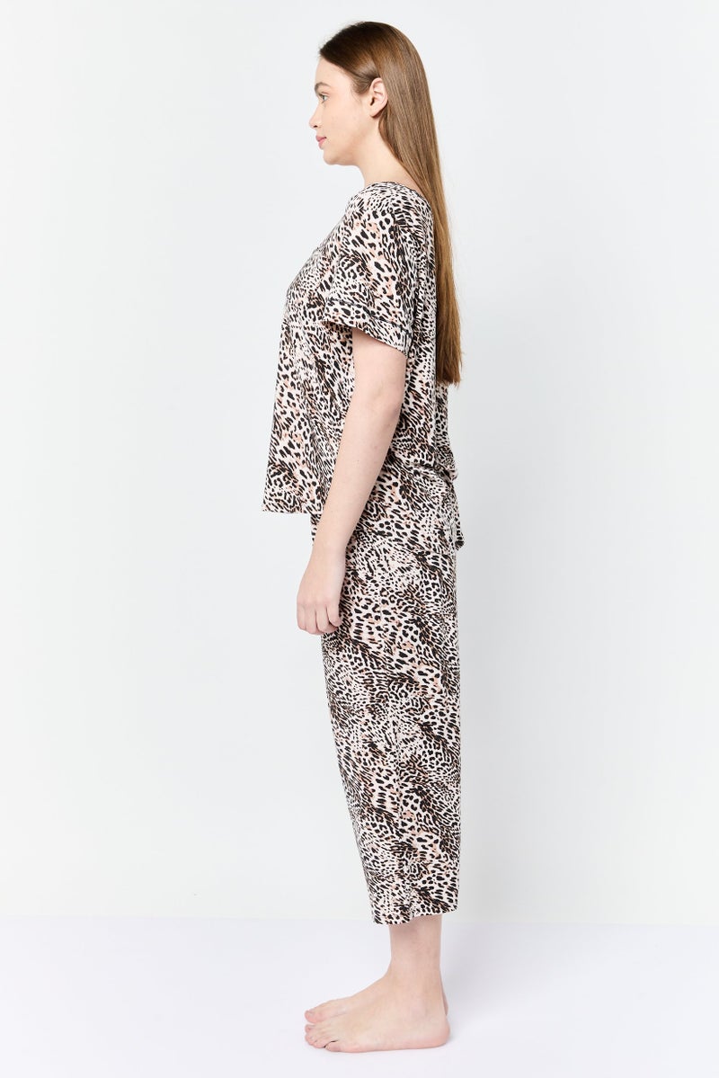 ANNE KLEIN طقم بيجامة نسائي من قطعتين بنقشة حيوانات، متعدد الألوان - Image 3