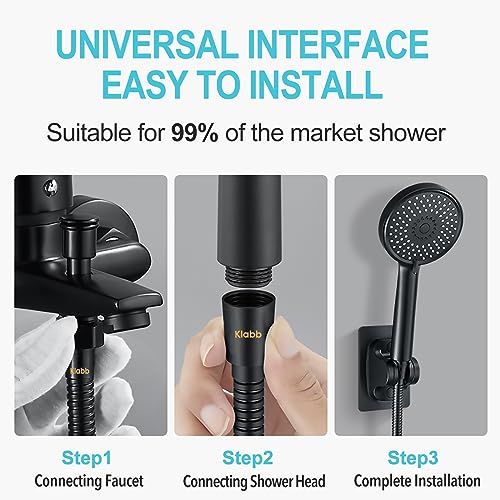 Klabb 4.3" High Pressure Handheld Shower Head with 79" Stainless Steel Hose, Adjustable Wall & Overhead Brackets, Leakproof Brass Connector, Self-Cleaning Nozzles – 5 Spray Modes - Image 5