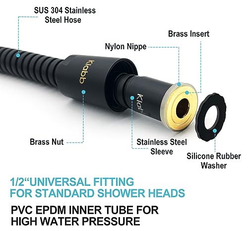 Klabb 4.3" High Pressure Handheld Shower Head with 79" Stainless Steel Hose, Adjustable Wall & Overhead Brackets, Leakproof Brass Connector, Self-Cleaning Nozzles – 5 Spray Modes - Image 3