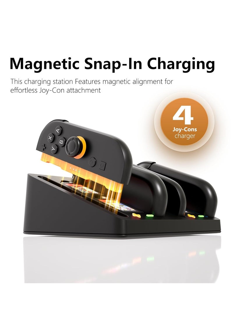 Magnetic Charging Dock for Nintendo Switch 2 Joy-Con – 4 Fast Charging ports with LED Status Lights - Switch 2 Controller Charger Docking Station with 4 Game Cards Slots - Image 3