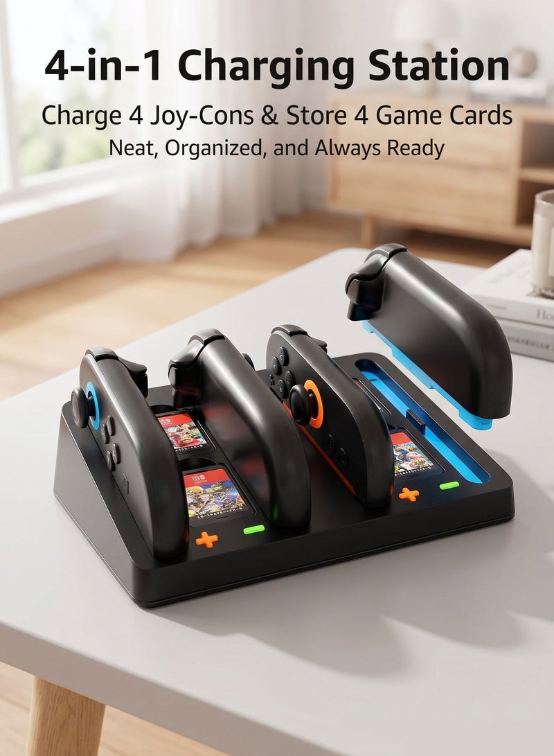 رصيف الشحن المغناطيسي لـ Nintendo Switch 2 Joy -Con - 4 منافذ الشحن السريعة مع مصابيح LED لحالة LED - Switch 2 محطة شاحن تحكم مع 4 فتحات بطاقات اللعبة - Image 1