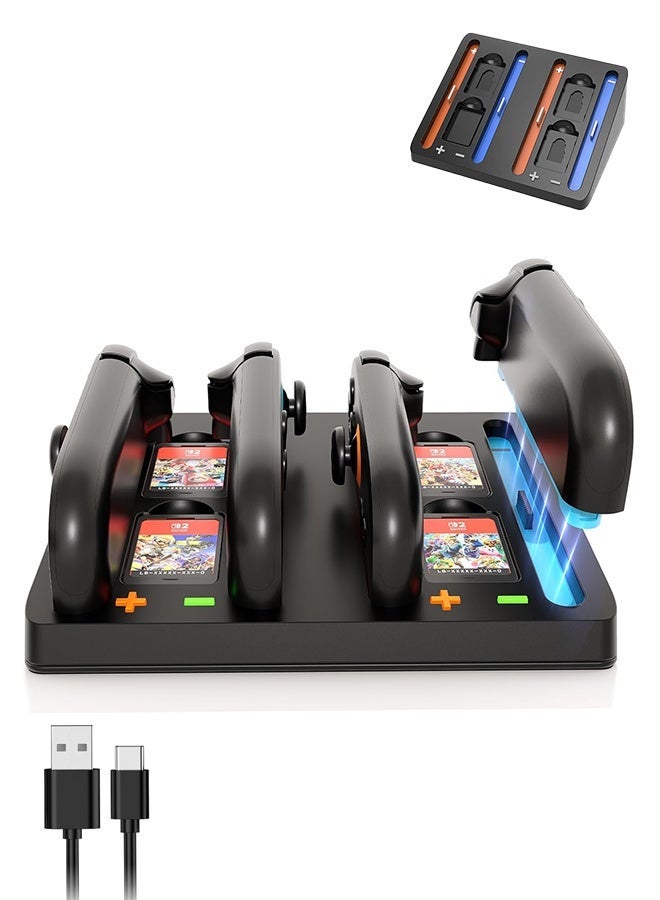 رصيف الشحن المغناطيسي لـ Nintendo Switch 2 Joy -Con - 4 منافذ الشحن السريعة مع مصابيح LED لحالة LED - Switch 2 محطة شاحن تحكم مع 4 فتحات بطاقات اللعبة - Image 2
